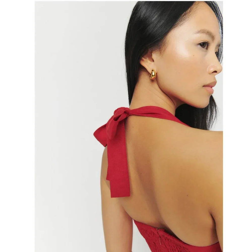 Reformation Isha Linen Dress in Cherry - Picture 5 of 15